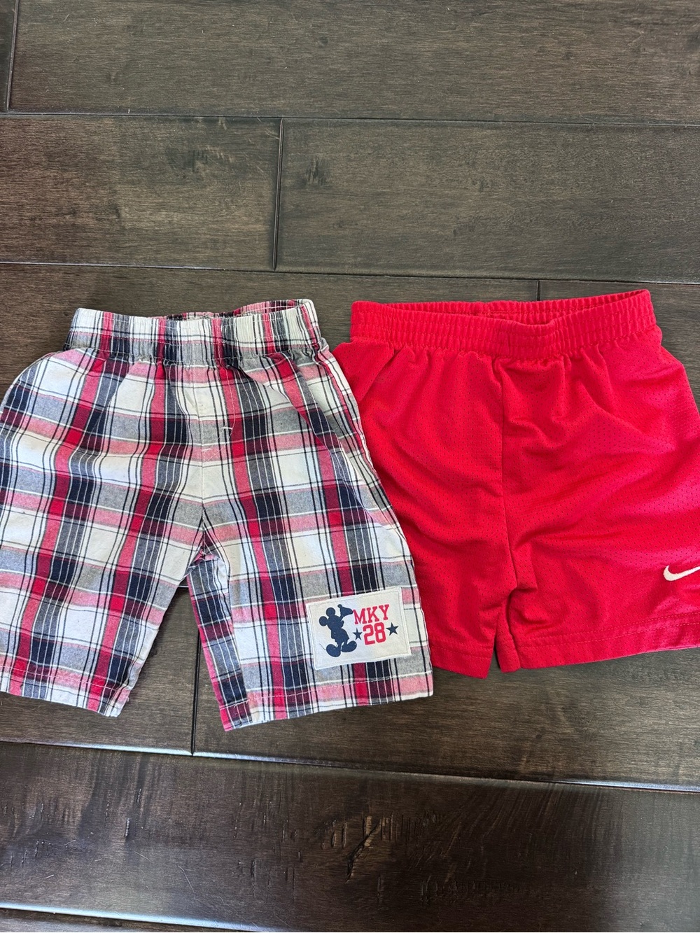 💜3/$15 Toddler Boys Shorts - Disney Mickey Mouse Plaid & Nike Red Mesh- Size 3T